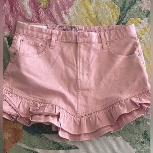 LoveShackFancy Blush Pink Denim Mini Skirt